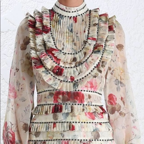 Zimmermann mischief floral pleated silk mini dress - Picture 4 of 11